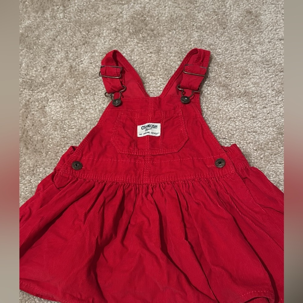 OshKosh red overall dress, size 18M in excellent condition